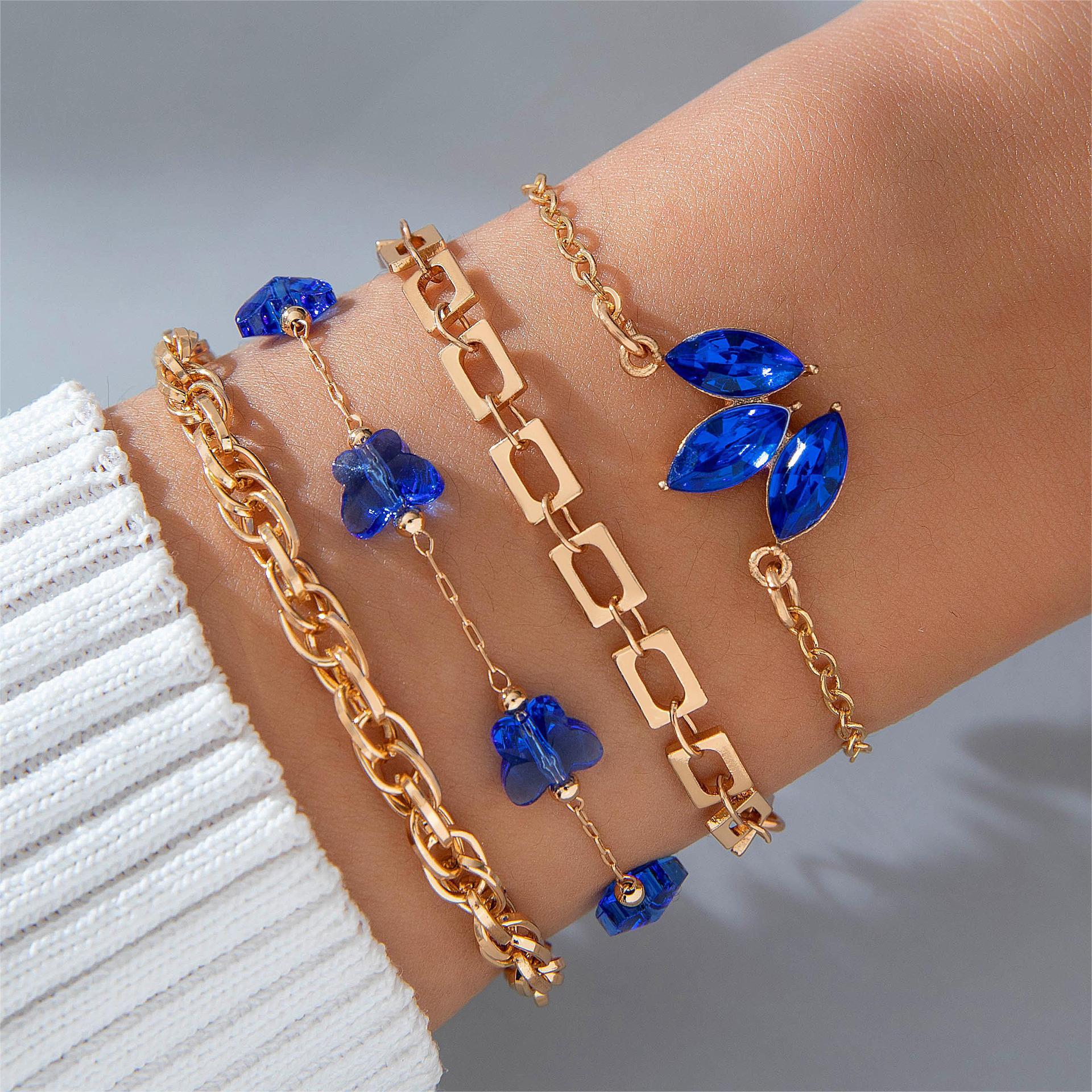 4pcs Blue Flower Love Butterfly Bracelet Set