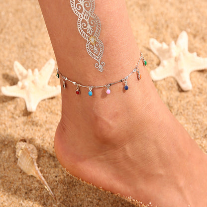 Handmade Mixed Color Rice Bead Multi-Layer Anklet