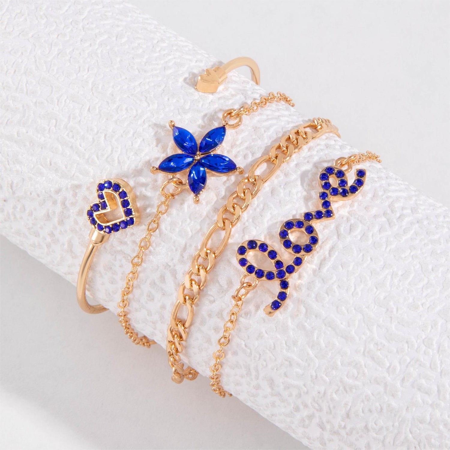 4pcs Blue Flower Love Butterfly Bracelet Set