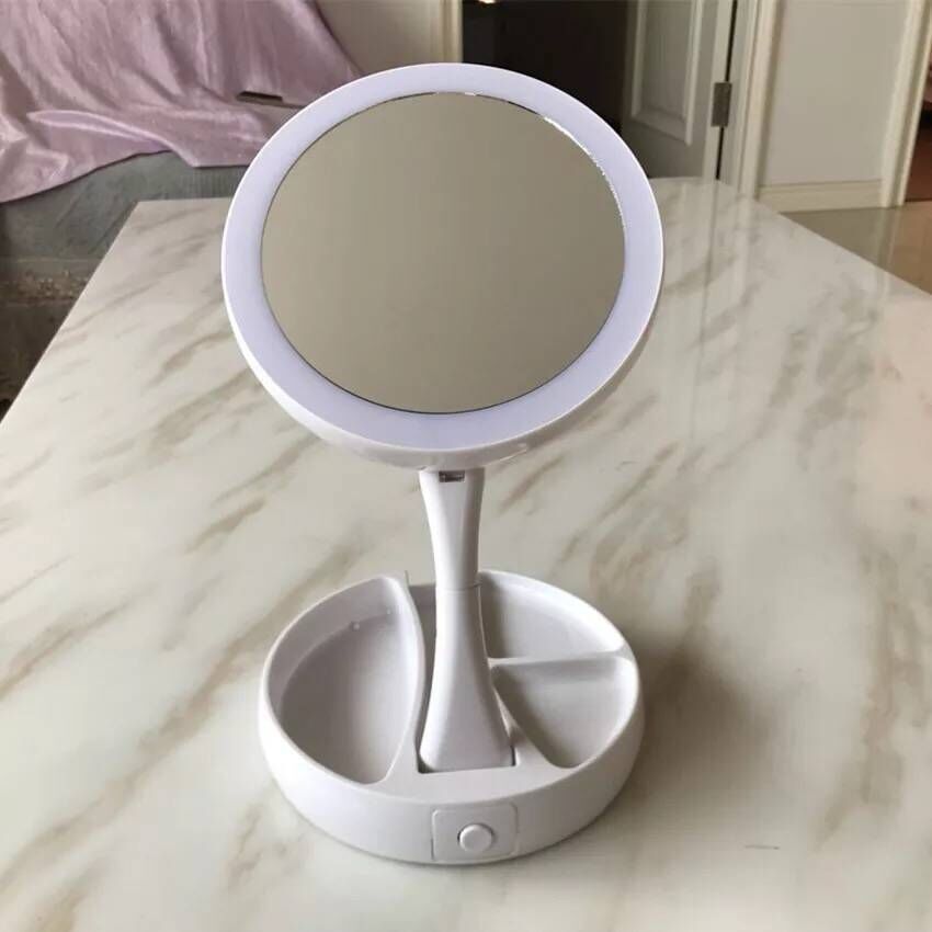 White Foldable Vanity Mirror With Light