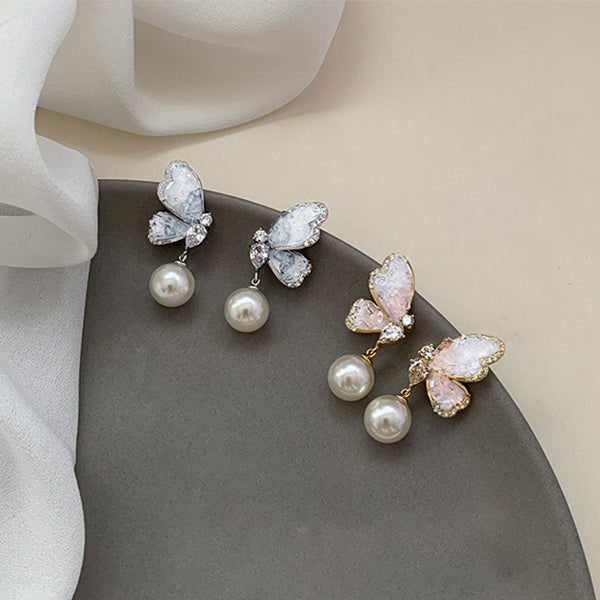 Gradient Butterfly Pearl Earrings