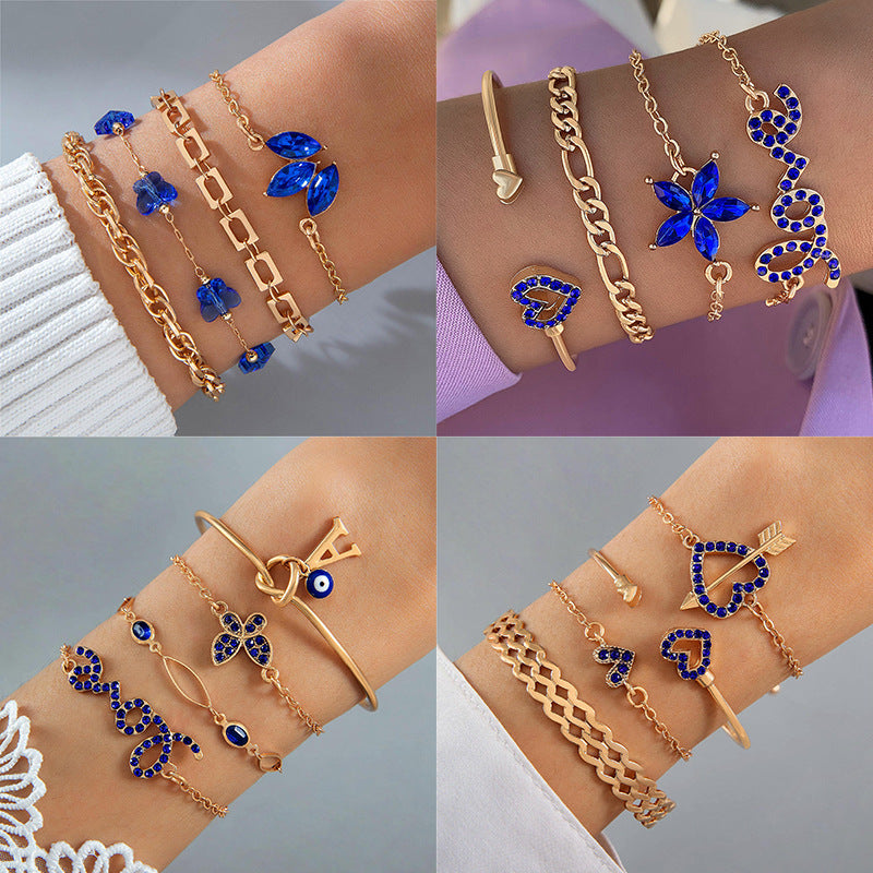 4pcs Blue Flower Love Butterfly Bracelet Set