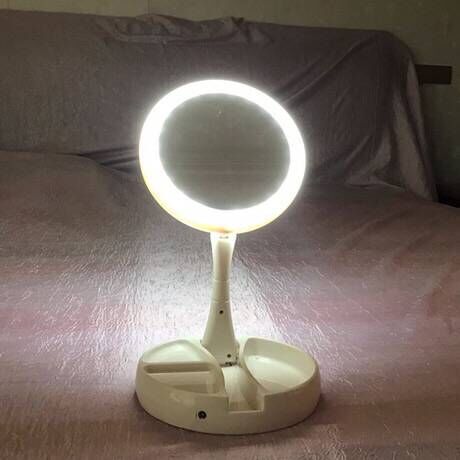 White Foldable Vanity Mirror With Light