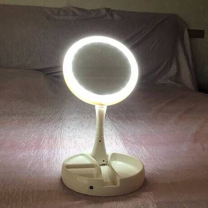 White Foldable Vanity Mirror With Light