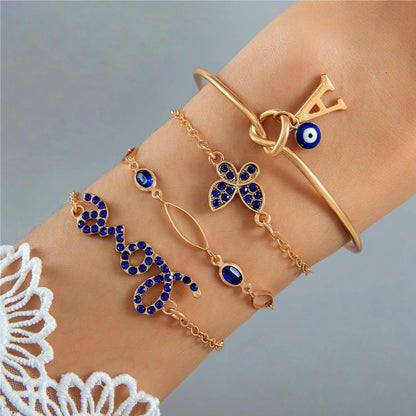 4pcs Blue Flower Love Butterfly Bracelet Set