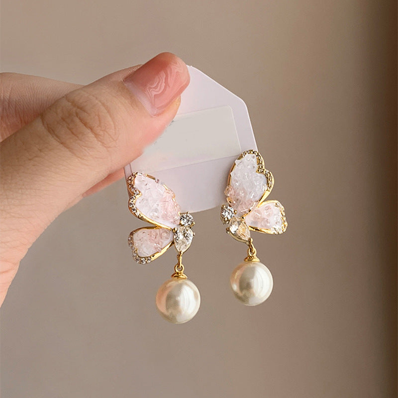 Gradient Butterfly Pearl Earrings