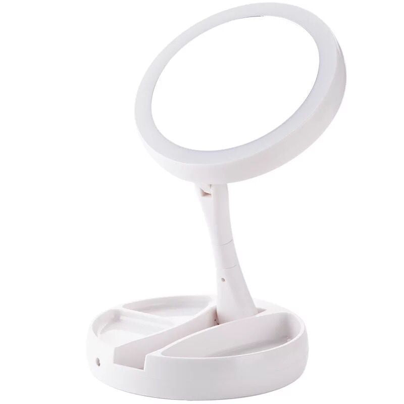 White Foldable Vanity Mirror With Light